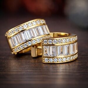 Gold Baguette Hoop Earrings 